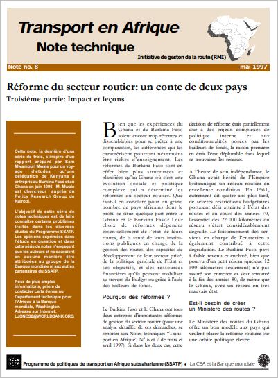 Réforme du secteur routier : un conte de deux pays -- Troisième partie : Impact et leçons