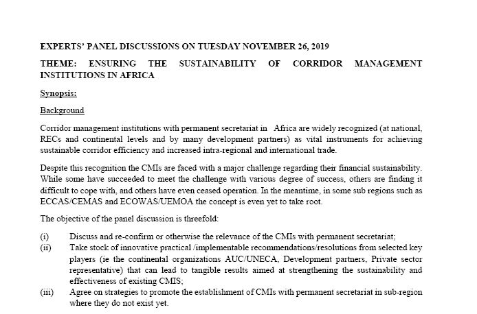 Brief for Session on Ensuring the Sustainability of Corridors Management Institutions