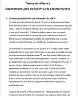 Termes de référence - Questionnaire 2005 du SSATP sur la sécurité routière